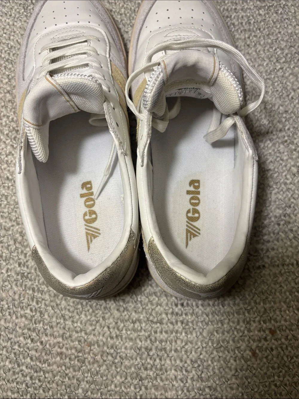 Gola Hawk Sneakers Women’s Size 8 White Gold Leather Suede Retro Trainers